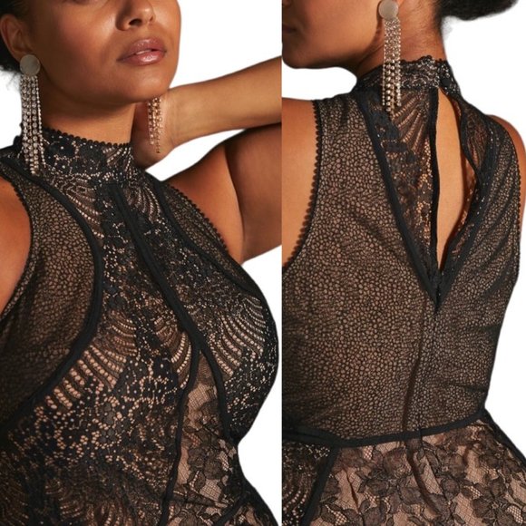 Anthropologie Structured Lace Double Slit Midi Dress in Black Women’s Size 14 - Picture 2 of 16